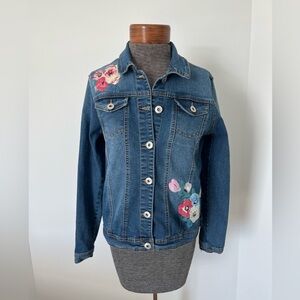 Baccini Denim Jacket with Painted Floral Detail-S 🌸